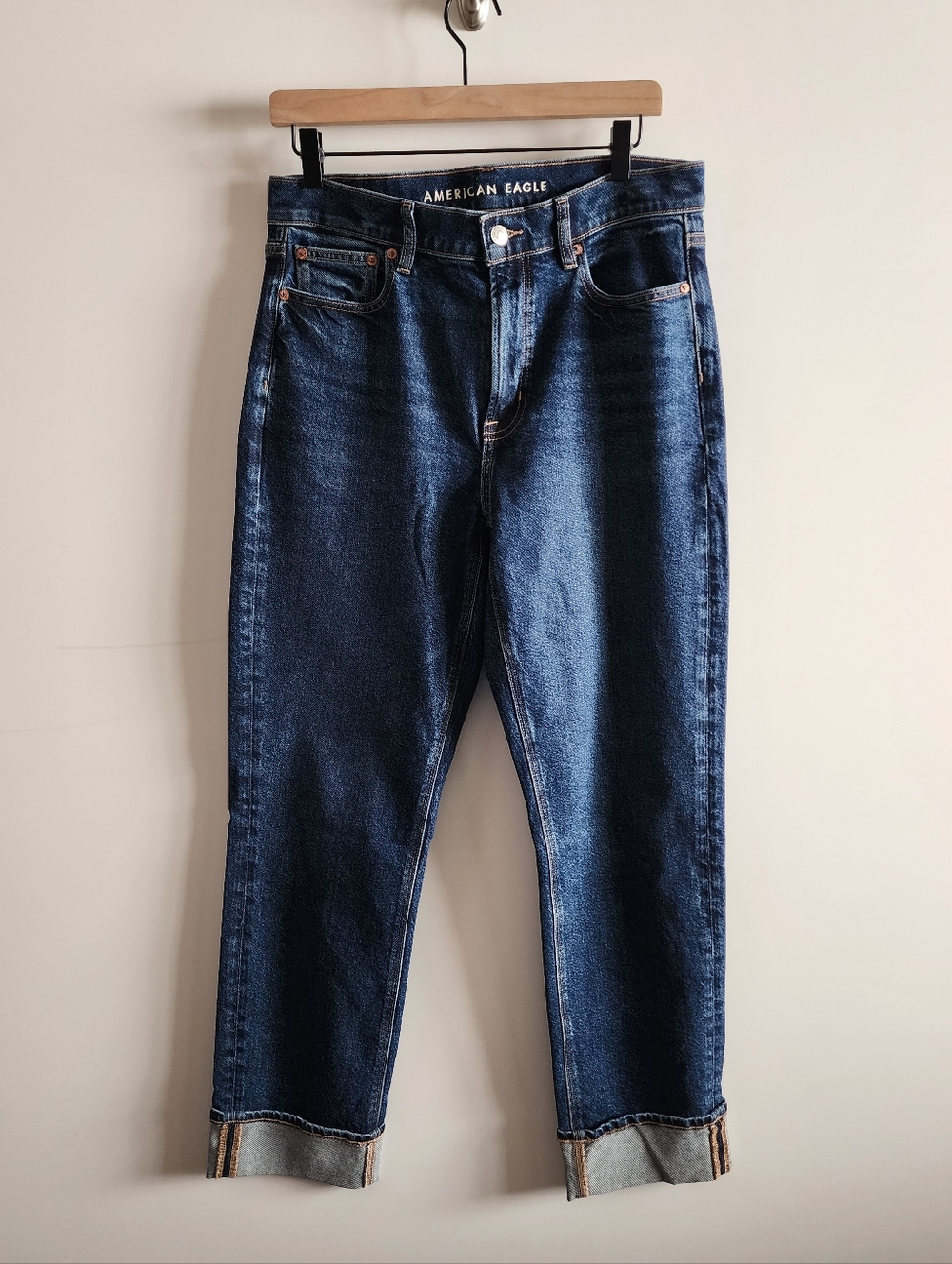 American Eagle Super High Rise Straight Cuffed Jeans 8 Regular